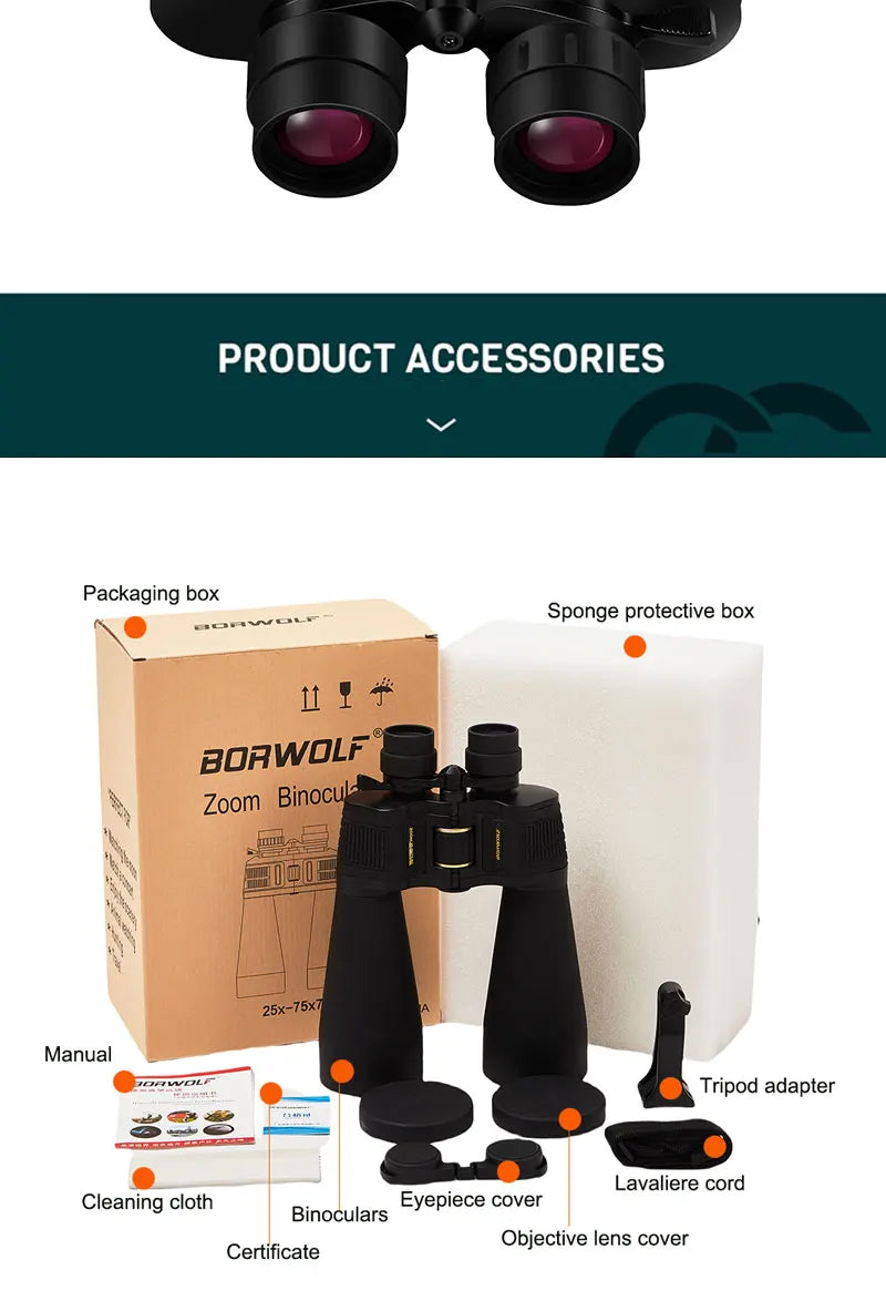Jumelles Borwolf 25–75×70 Zoom HD